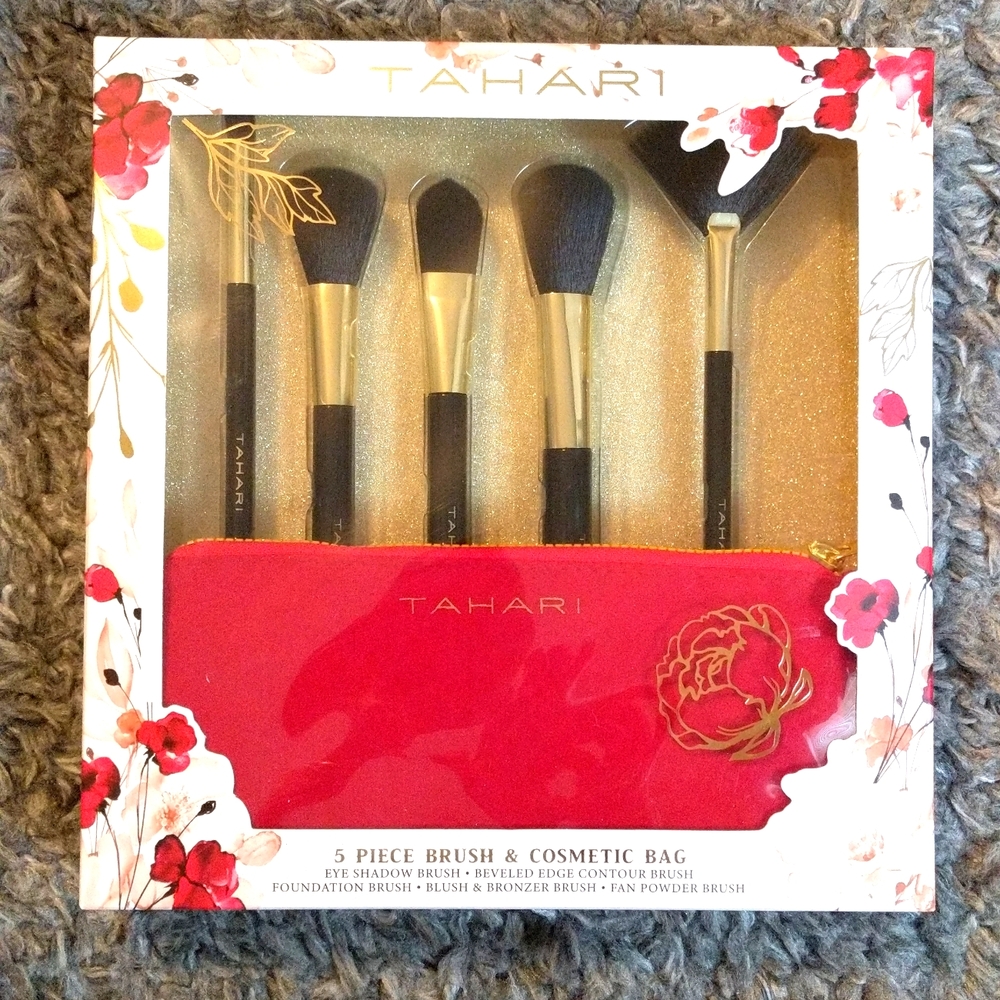 5 piece brush& cosmetic bag